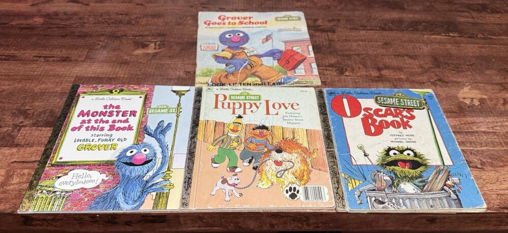 Lot Of 4 Little Golden Books Sesame Street Bert Ernie Grover Oscar